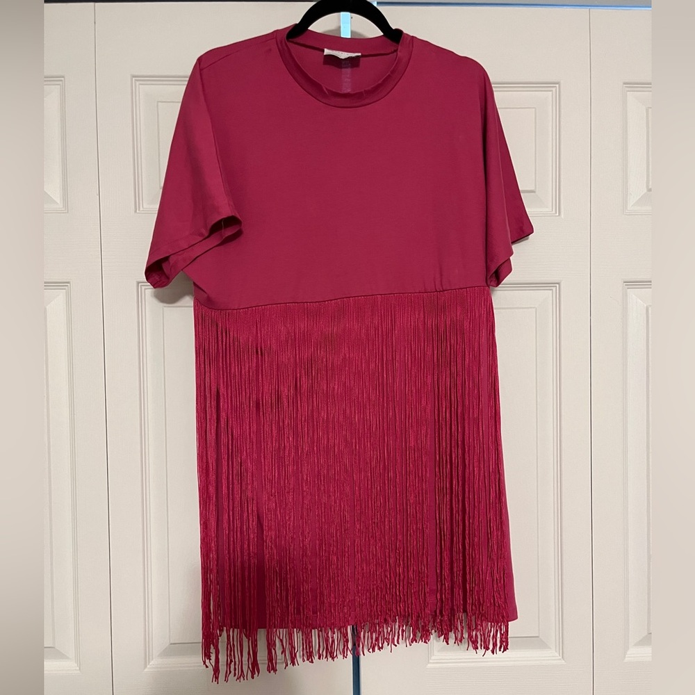 ASOS Pink Tshirt Dress with Fringe